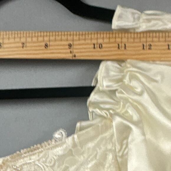 VTG 90s Formal Dress M Ivory Puff Sleeve Wedding Lace Glam Satin Union Prom US - Picture 9 of 16